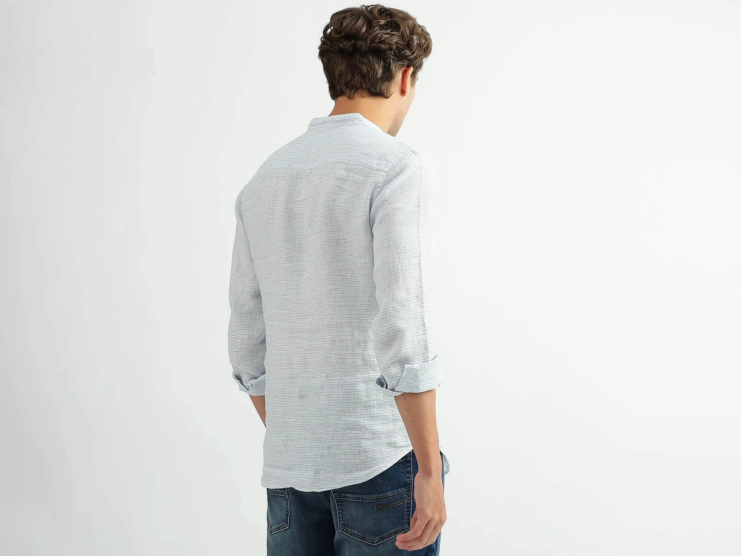 Men Striped Mandarin Collar Shirt