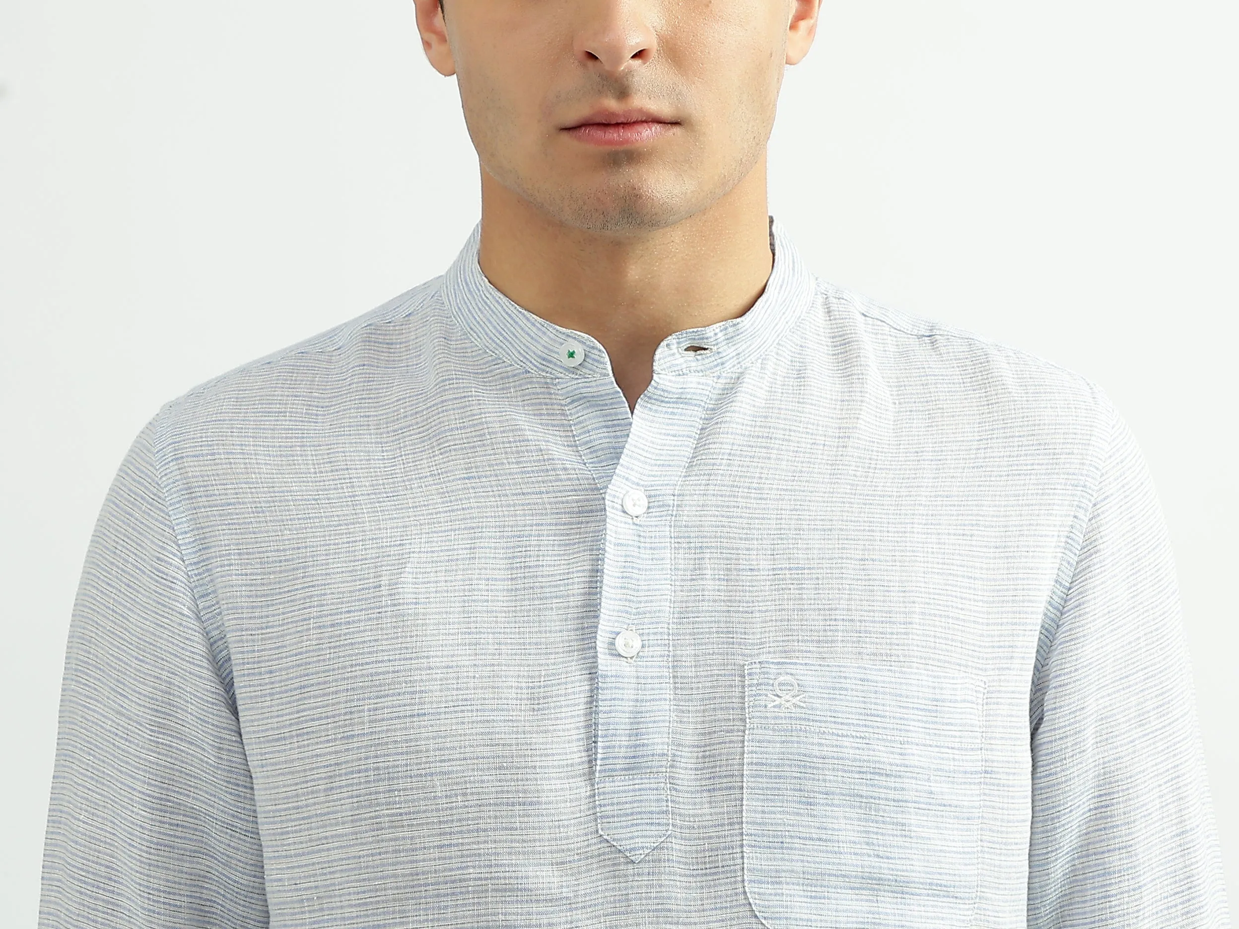Men Striped Mandarin Collar Shirt