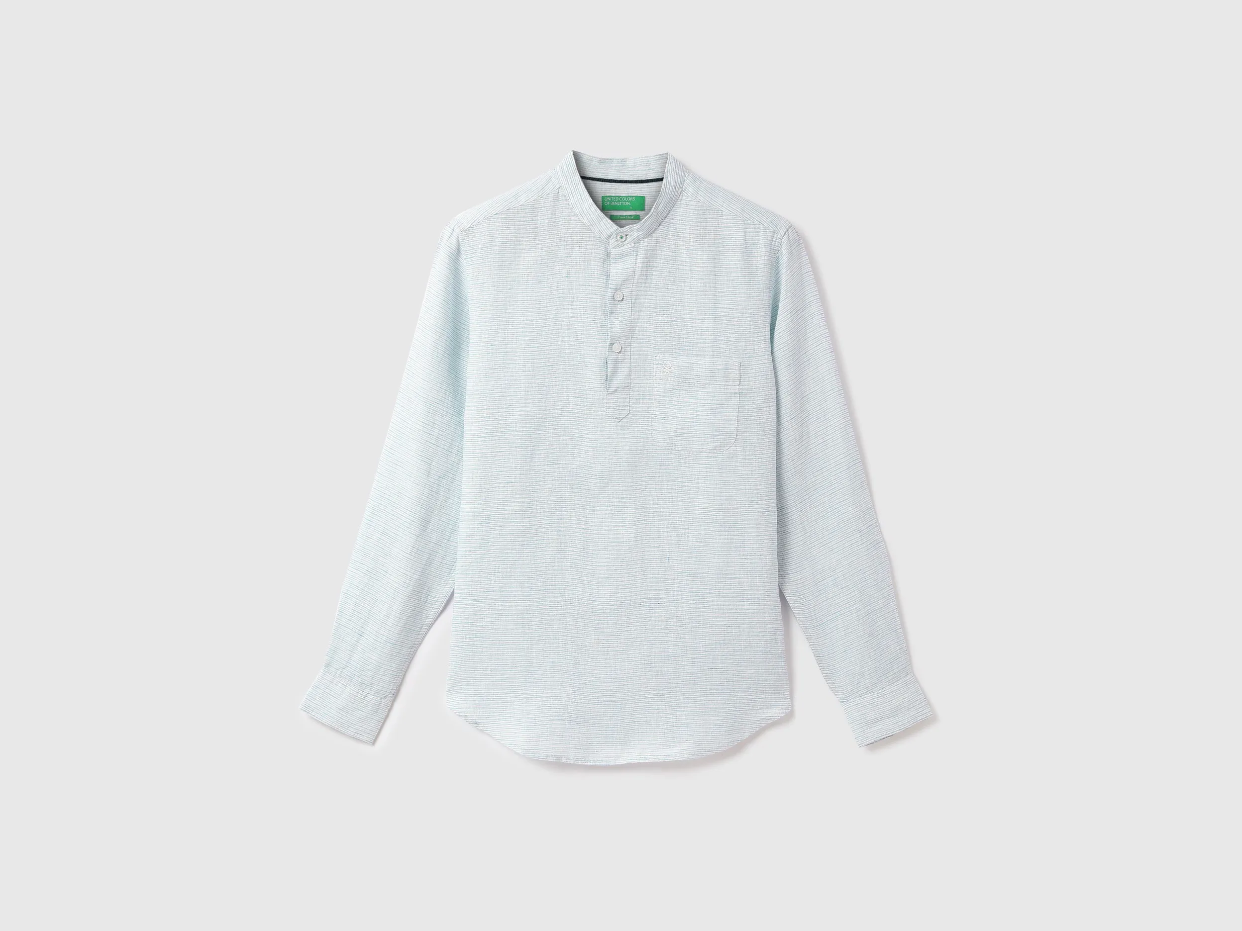 Men Striped Mandarin Collar Shirt