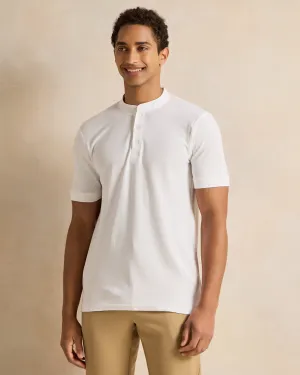 Men White Henley Polo Shirt