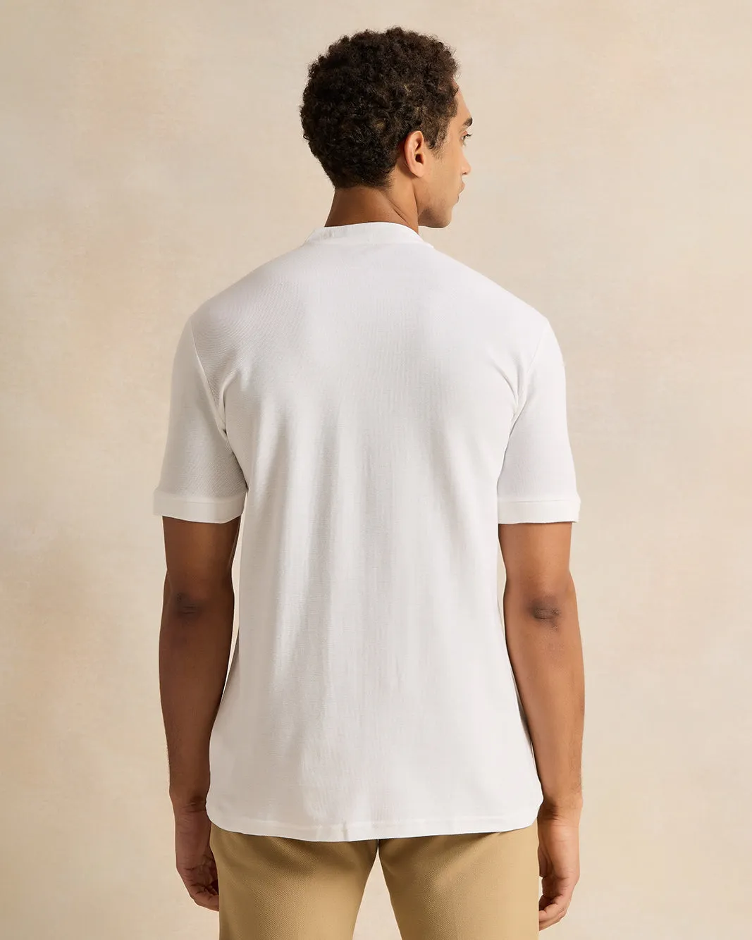 Men White Henley Polo Shirt