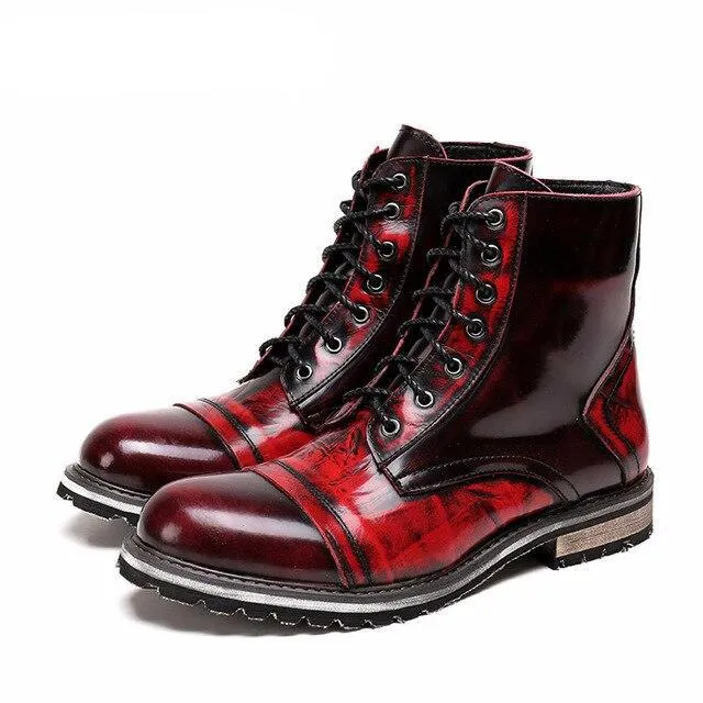 Men Wine Red British Leather High Boots
