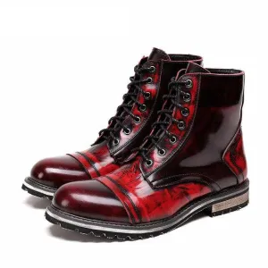 Men Wine Red British Leather High Boots