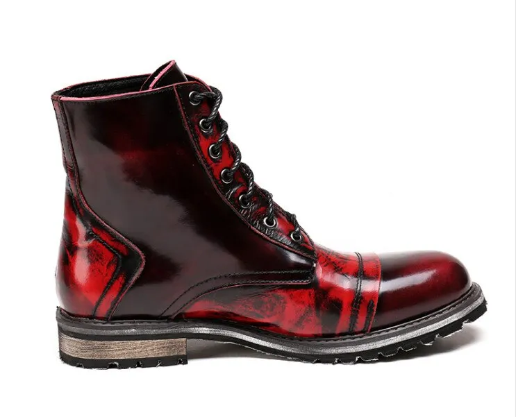 Men Wine Red British Leather High Boots