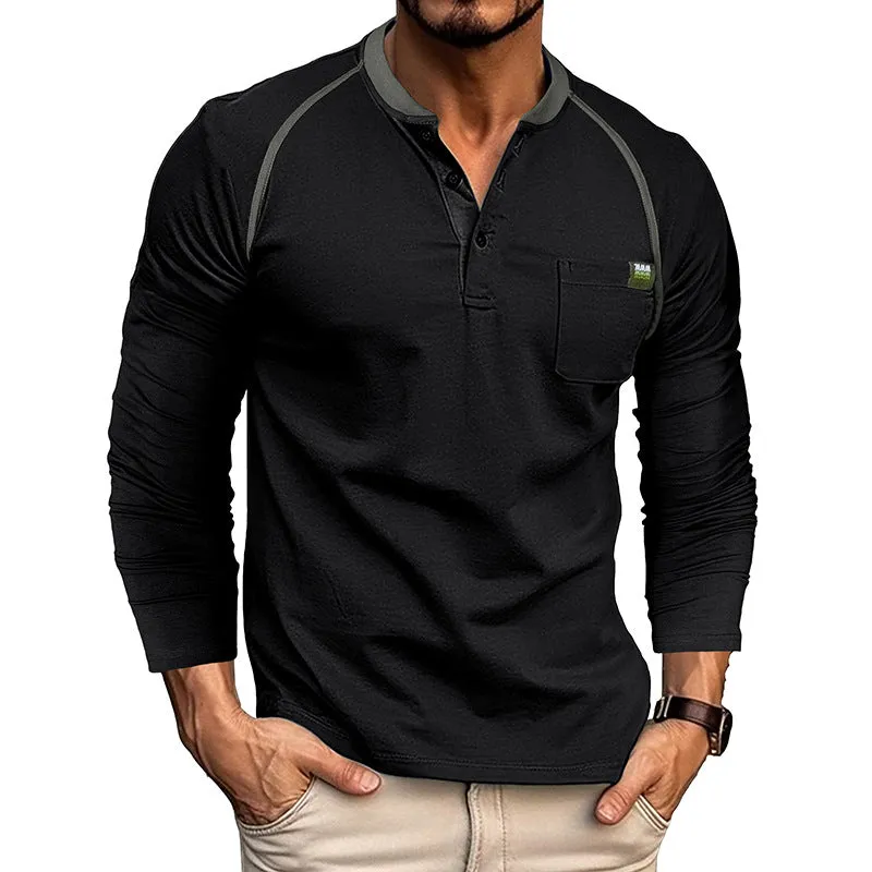 Men's Color Block Long Sleeve Henley Shirt