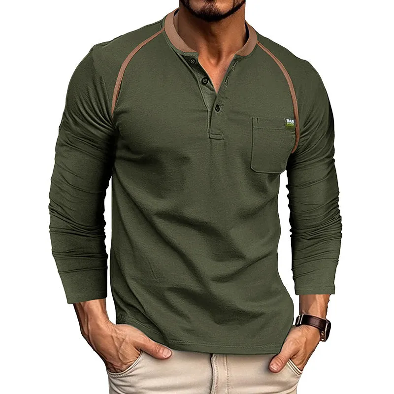 Men's Color Block Long Sleeve Henley Shirt