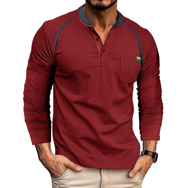 Men's Color Block Long Sleeve Henley Shirt