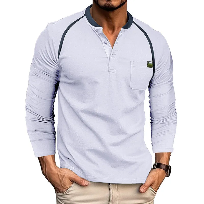 Men's Color Block Long Sleeve Henley Shirt
