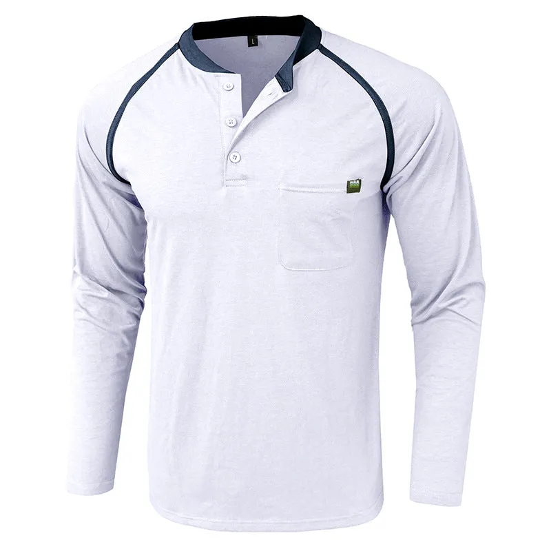 Men's Color Block Long Sleeve Henley Shirt