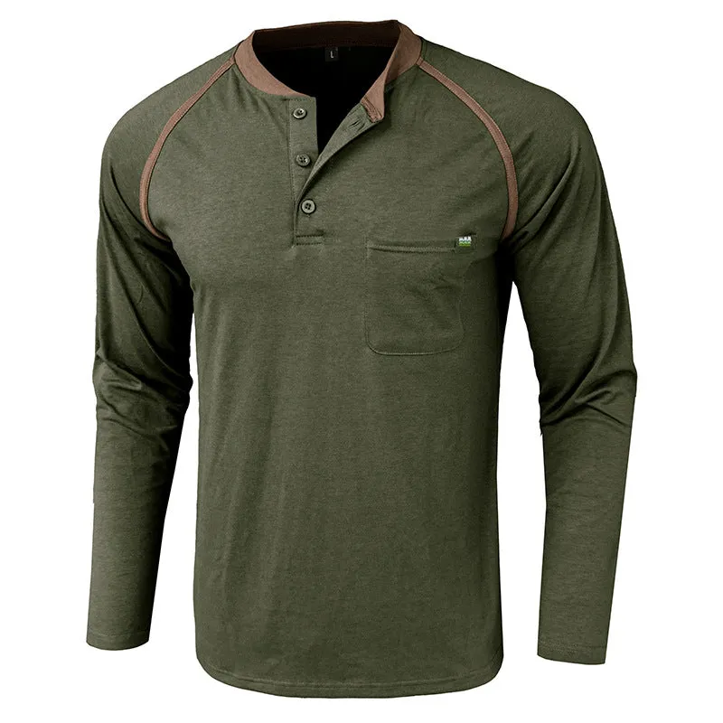 Men's Color Block Long Sleeve Henley Shirt