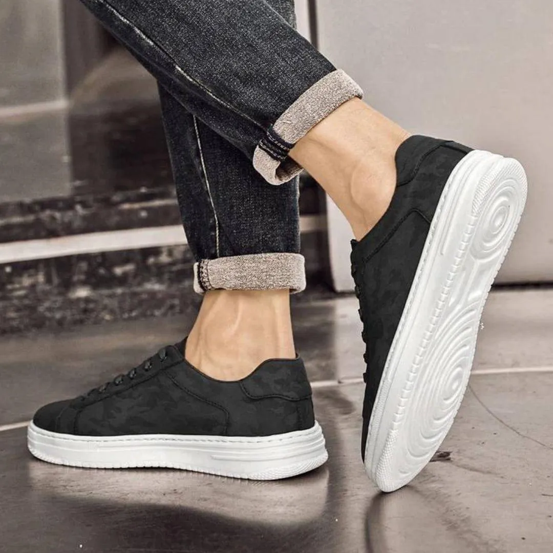 Men's Leather Casual Sneakers with Texture Camo Design