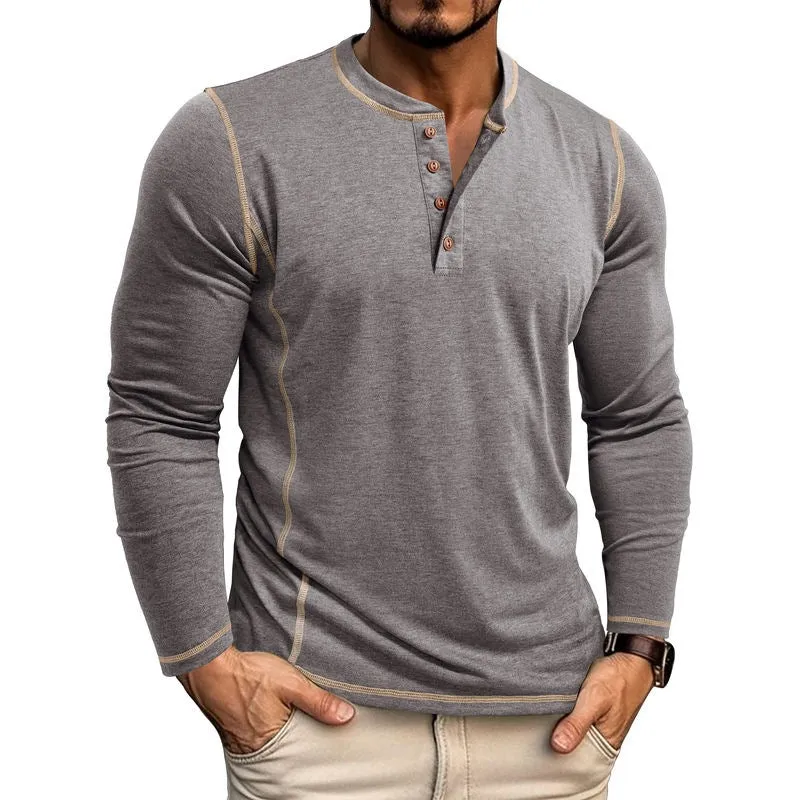 Men's Muscle Long Sleeve Henley T-Shirt