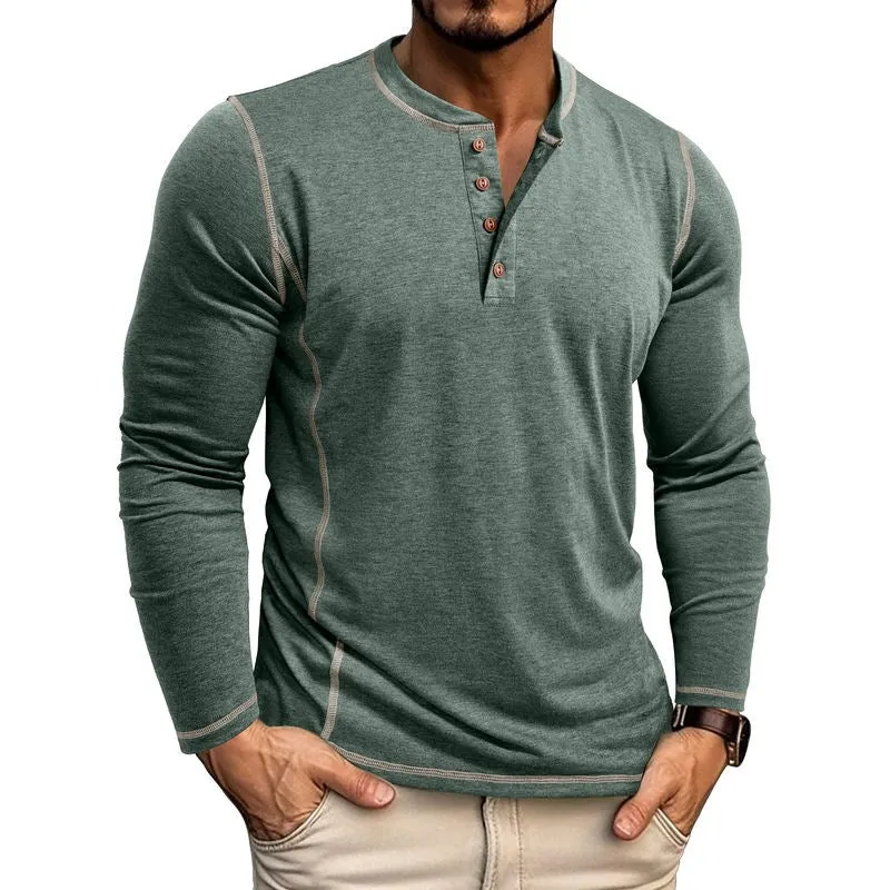 Men's Muscle Long Sleeve Henley T-Shirt
