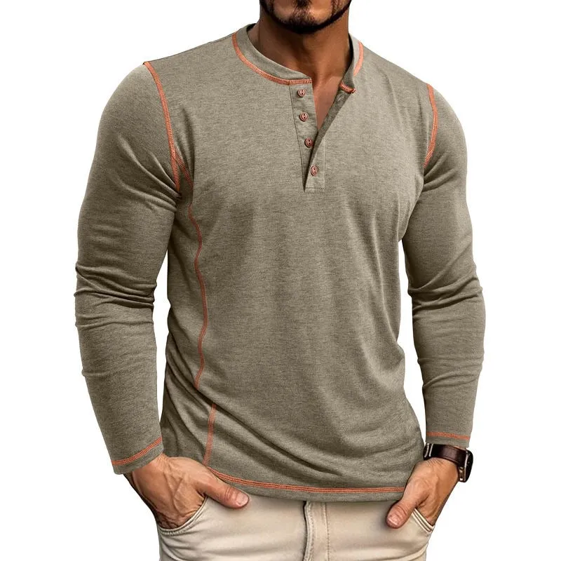 Men's Muscle Long Sleeve Henley T-Shirt