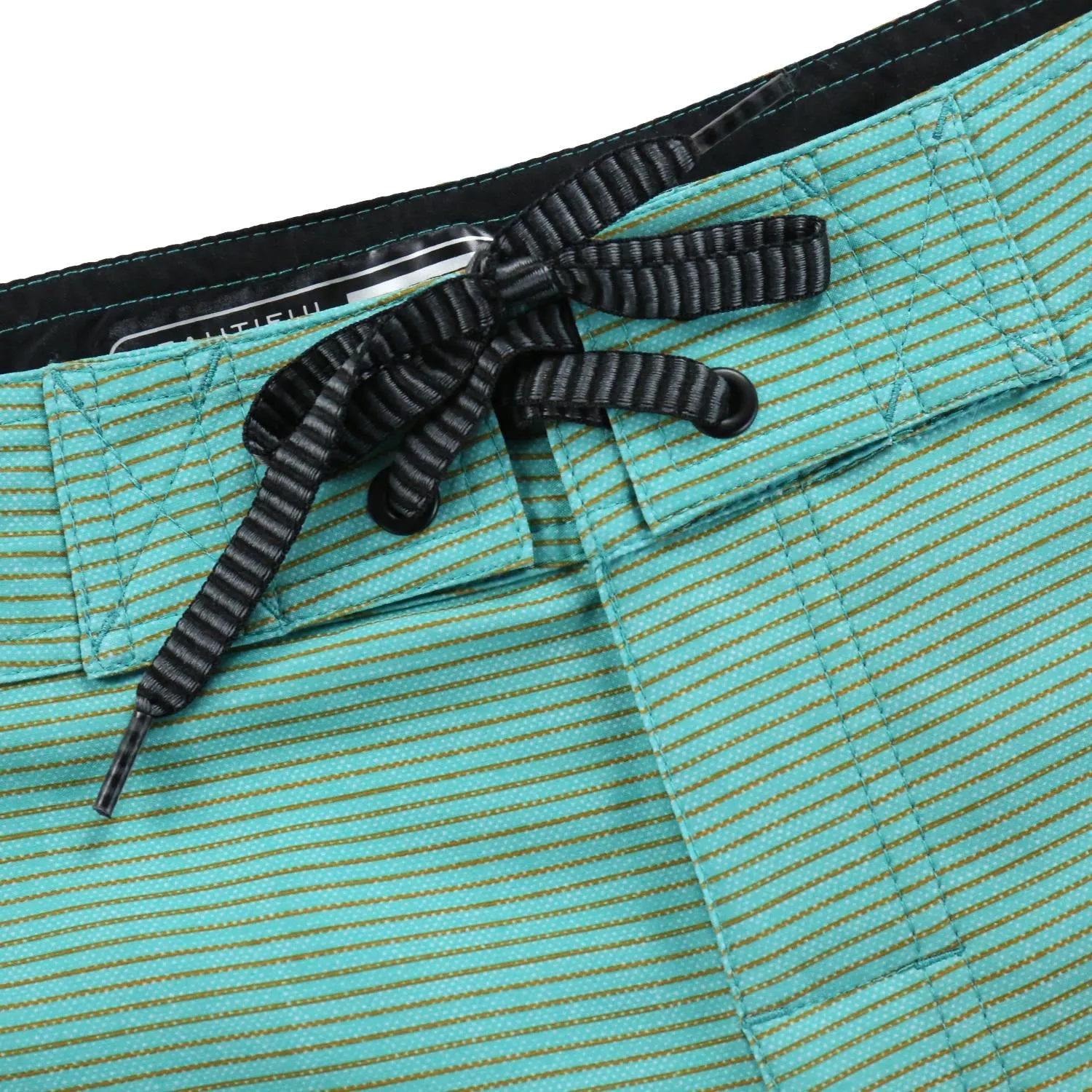 Men's Orange, Gray, & Green Striped Board Shorts Without Lining