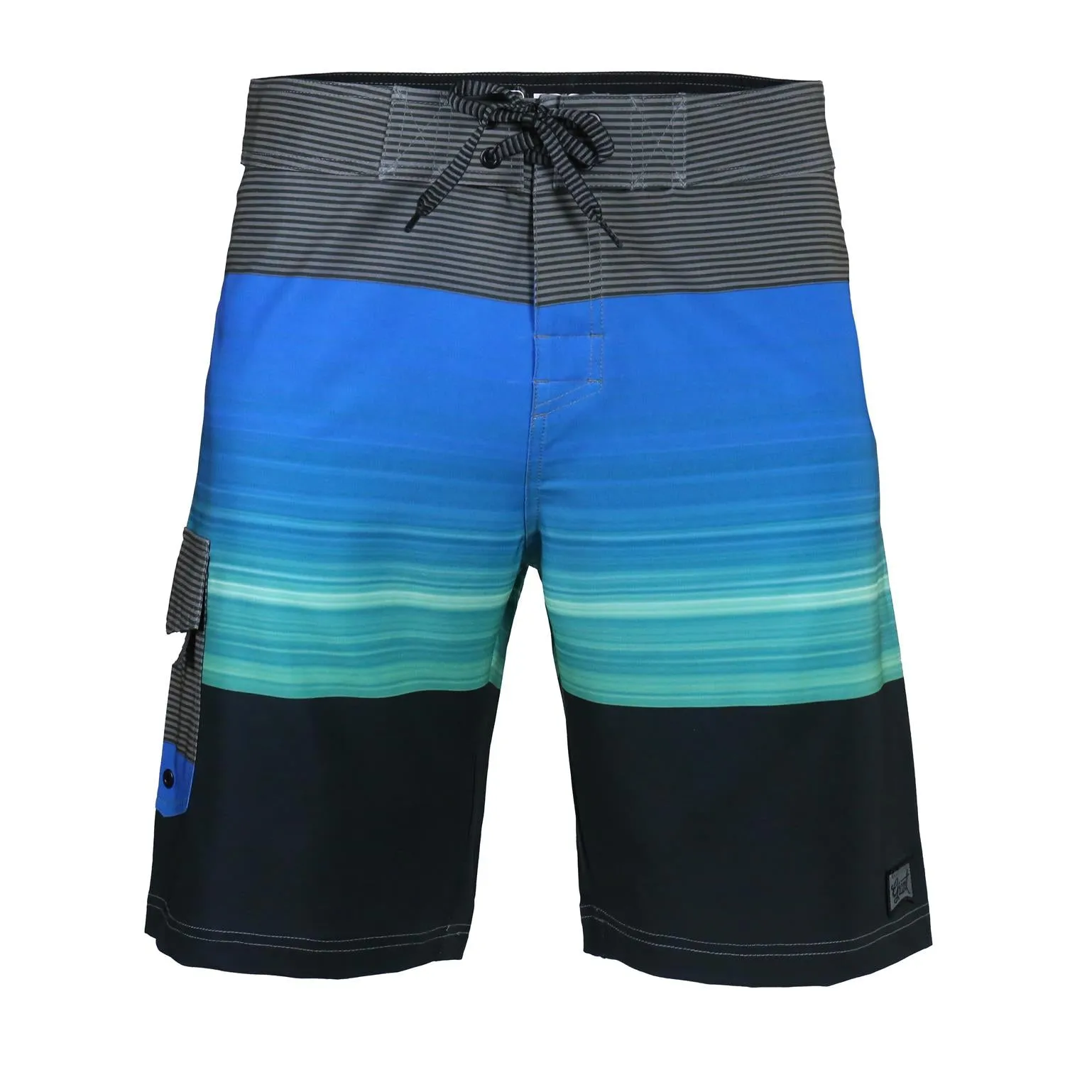 Men's Orange, Gray, & Green Striped Board Shorts Without Lining