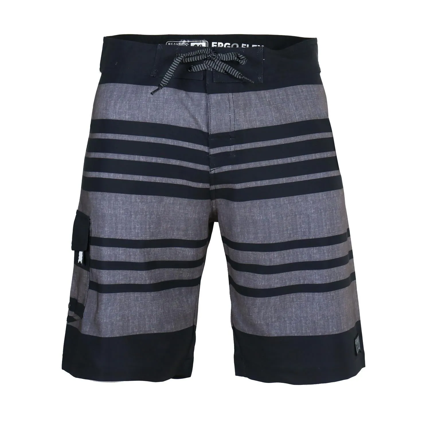 Men's Orange, Gray, & Green Striped Board Shorts Without Lining
