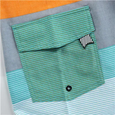 Men's Orange, Gray, & Green Striped Board Shorts Without Lining
