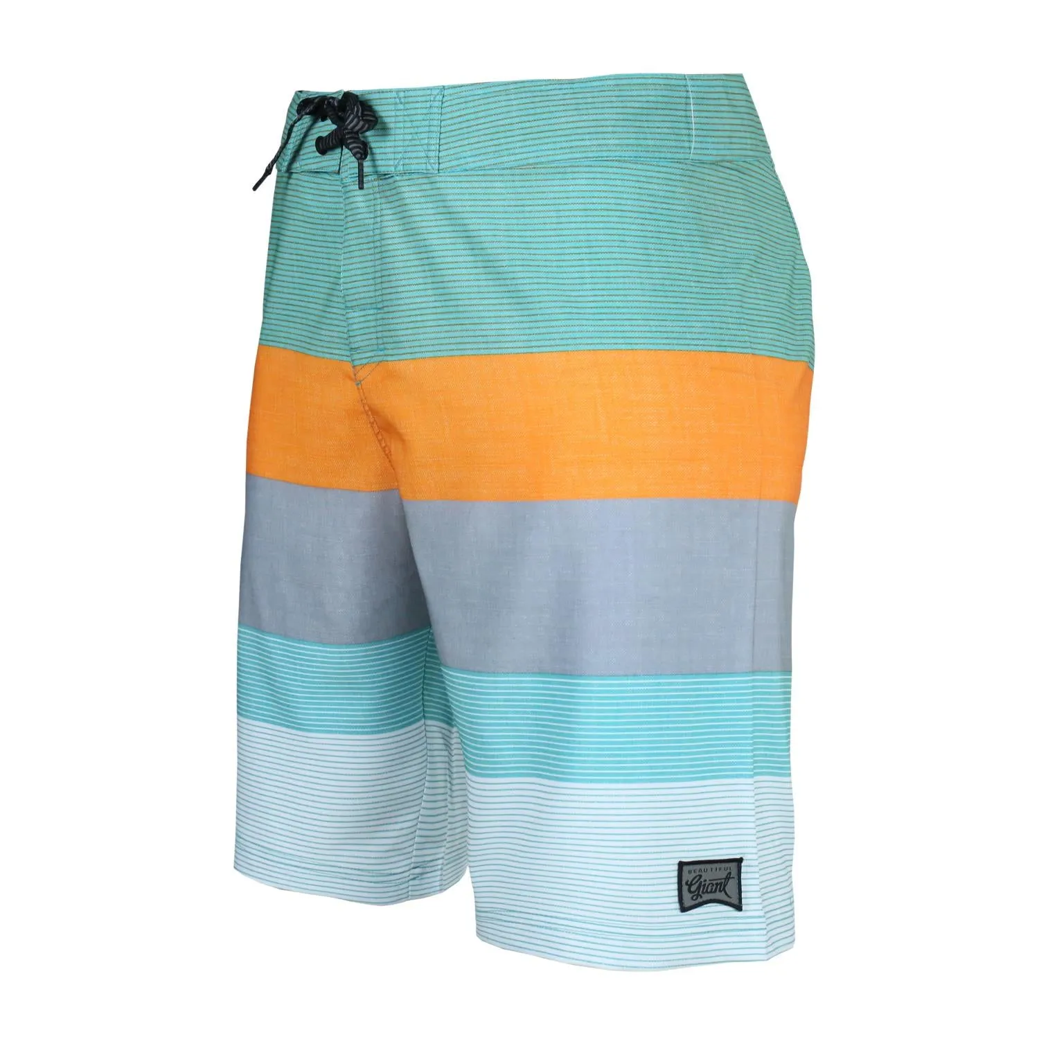 Men's Orange, Gray, & Green Striped Board Shorts Without Lining