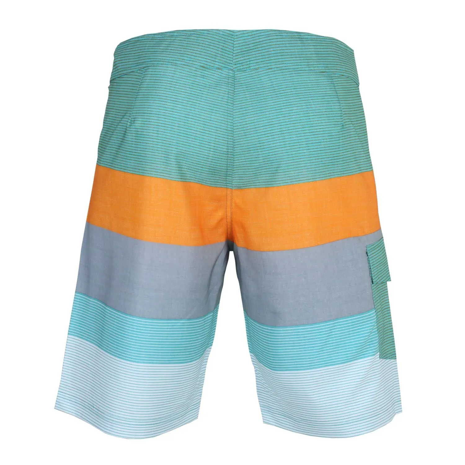 Men's Orange, Gray, & Green Striped Board Shorts Without Lining