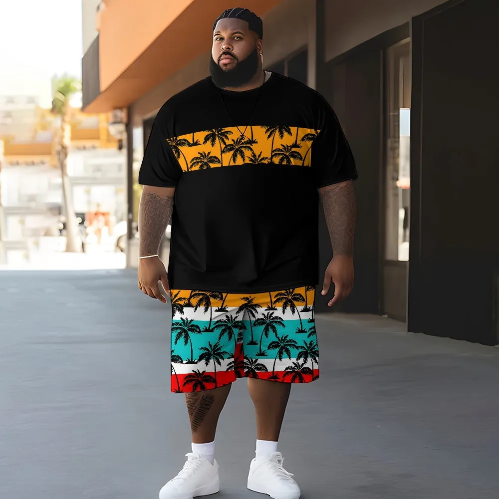 Men's Oversized Palm Tree Print T-Short Sleeve Board Shorts Set 2404001399