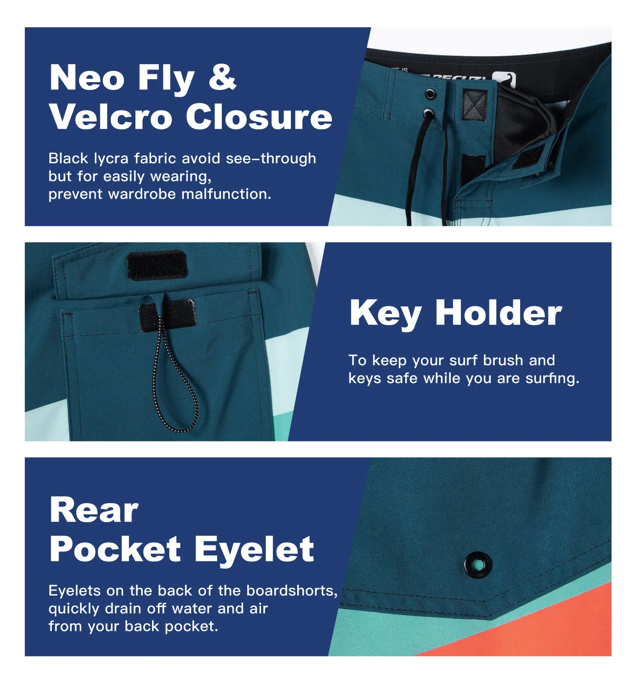 Men's Performance BoardShorts UPF50 With Stretch Fabric