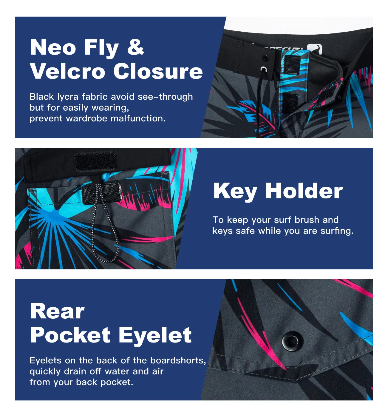 Men's Performance BoardShorts UPF50 With Stretch Fabric