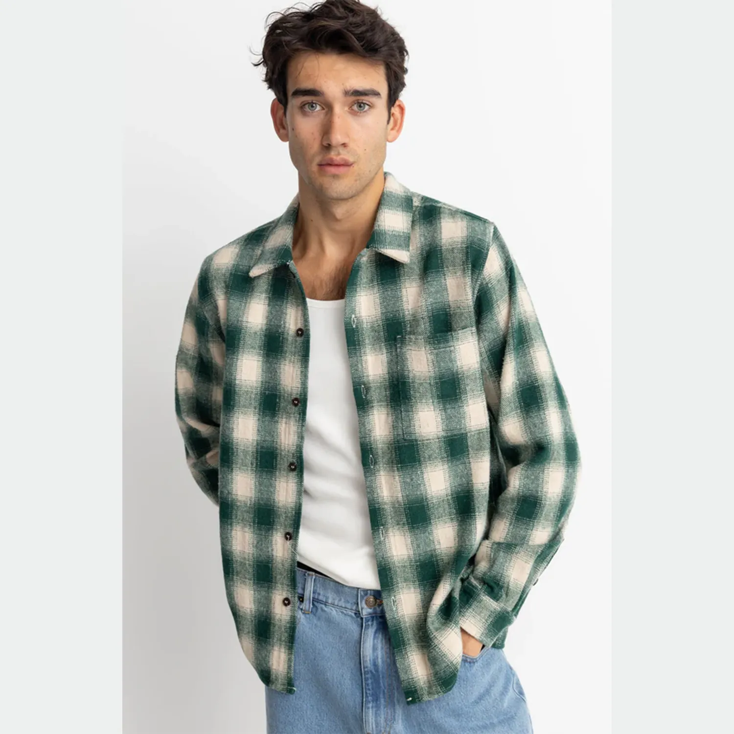 Men's Plaid Long Sleeve Flannel - Green