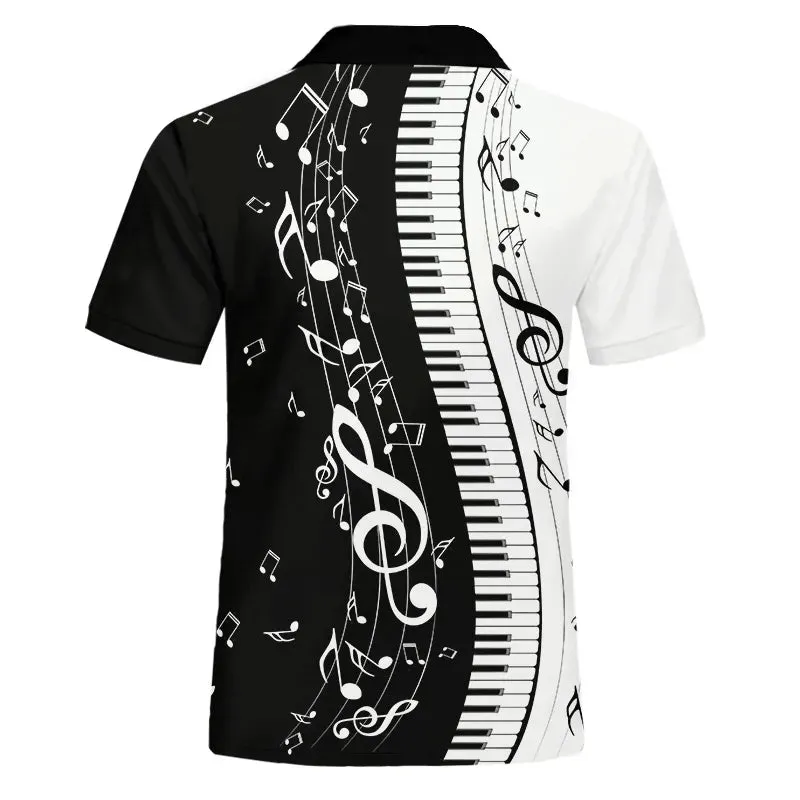 Men's Polo Shirt Music Note Piano Keys Printed Men casual 3D