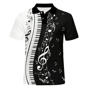 Men's Polo Shirt Music Note Piano Keys Printed Men casual 3D