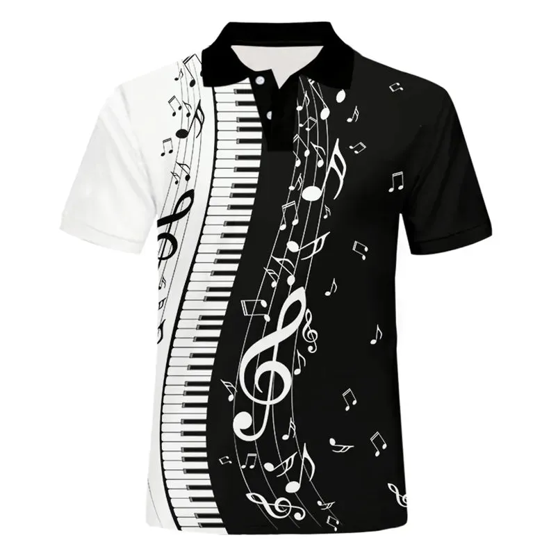 Men's Polo Shirt Music Note Piano Keys Printed Men casual 3D