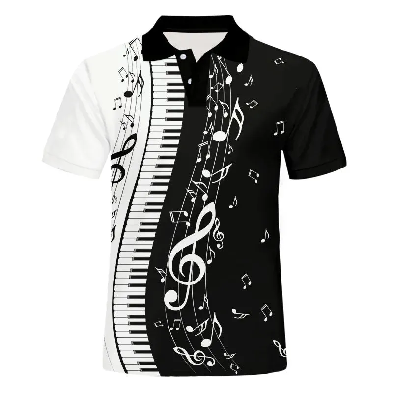 Men's Polo Shirt Music Note Piano Keys Printed Men casual 3D