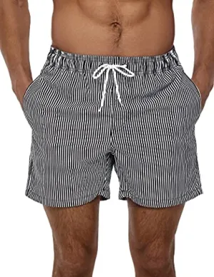 Men's Quick Dry Board Shorts, Black Striped