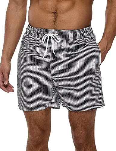 Men's Quick Dry Board Shorts, Black Striped