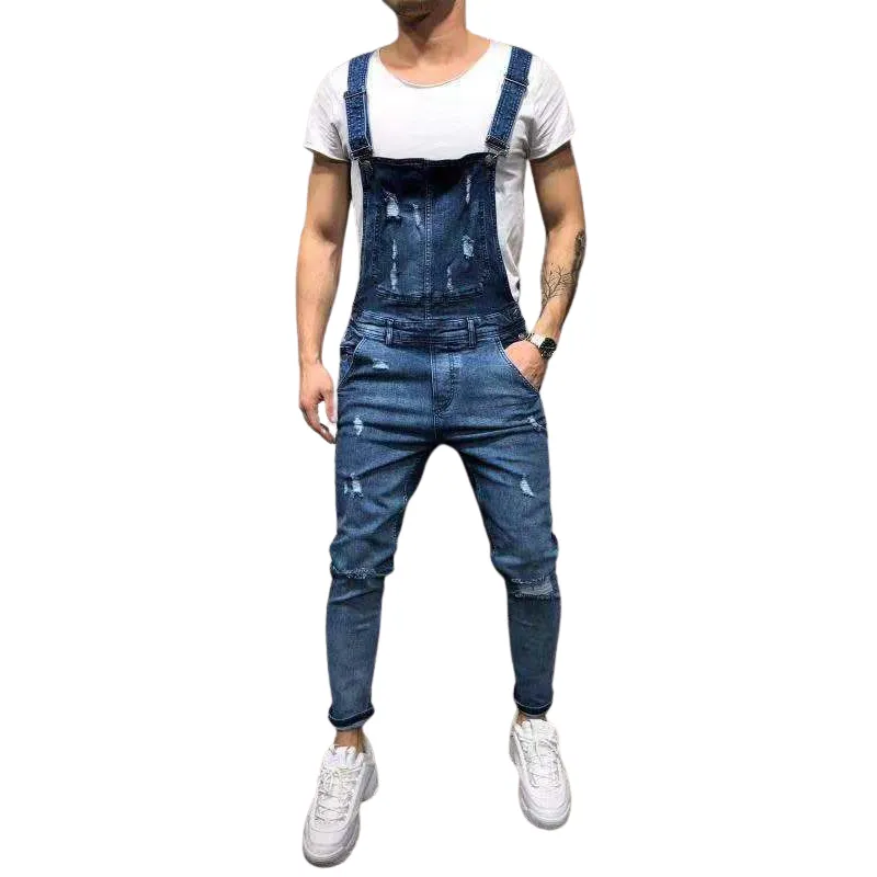 Men's Ripped Jeans Mid Waisted Denim Jumpsuits Rompers Jeans