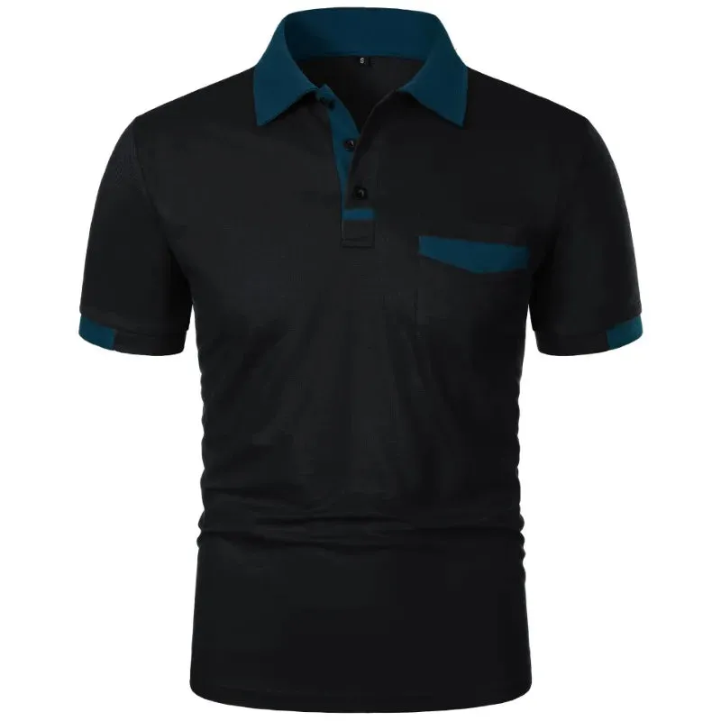 Men's Short Sleeve T Shirts Solid Color Polo Shirt with Pockets Breathable Loose Basic Shirts for Men Lightweight Tops