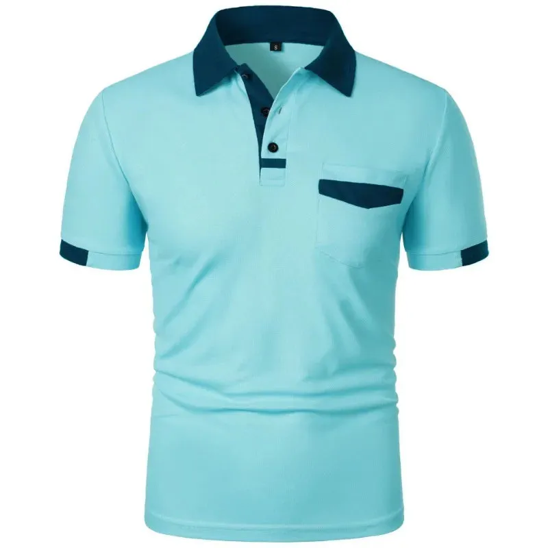 Men's Short Sleeve T Shirts Solid Color Polo Shirt with Pockets Breathable Loose Basic Shirts for Men Lightweight Tops
