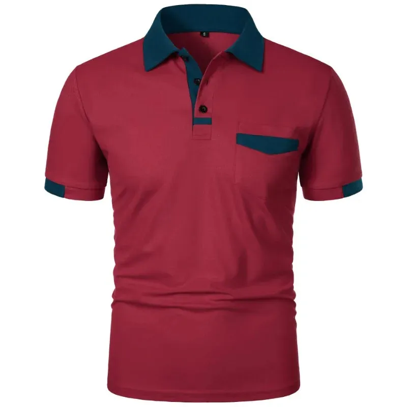 Men's Short Sleeve T Shirts Solid Color Polo Shirt with Pockets Breathable Loose Basic Shirts for Men Lightweight Tops