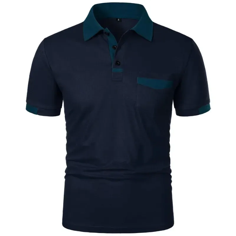 Men's Short Sleeve T Shirts Solid Color Polo Shirt with Pockets Breathable Loose Basic Shirts for Men Lightweight Tops