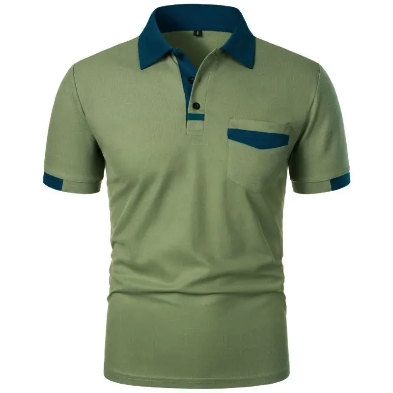 Men's Short Sleeve T Shirts Solid Color Polo Shirt with Pockets Breathable Loose Basic Shirts for Men Lightweight Tops