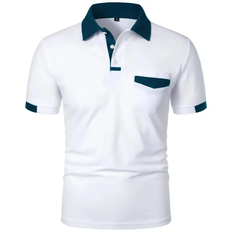 Men's Short Sleeve T Shirts Solid Color Polo Shirt with Pockets Breathable Loose Basic Shirts for Men Lightweight Tops