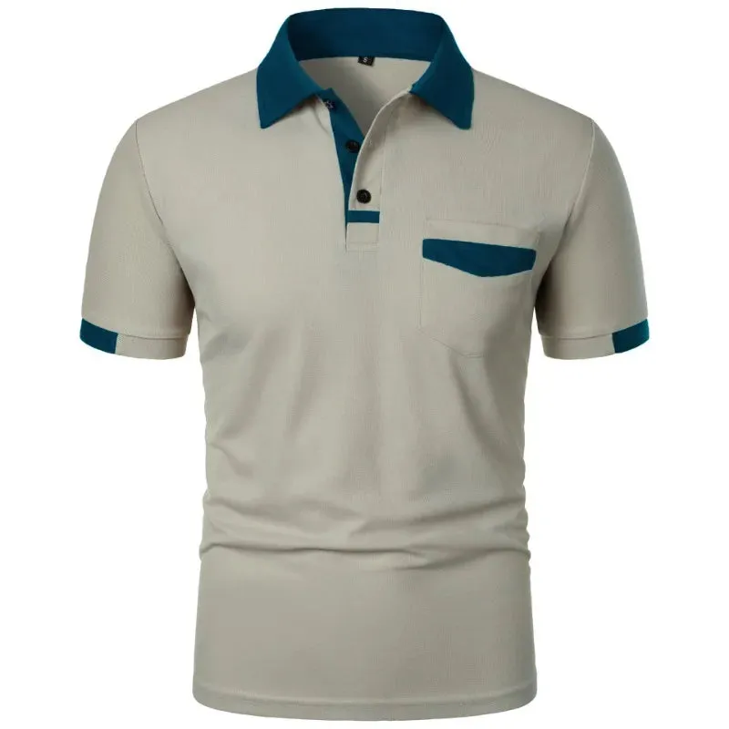 Men's Short Sleeve T Shirts Solid Color Polo Shirt with Pockets Breathable Loose Basic Shirts for Men Lightweight Tops