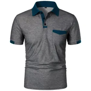 Men's Short Sleeve T Shirts Solid Color Polo Shirt with Pockets Breathable Loose Basic Shirts for Men Lightweight Tops