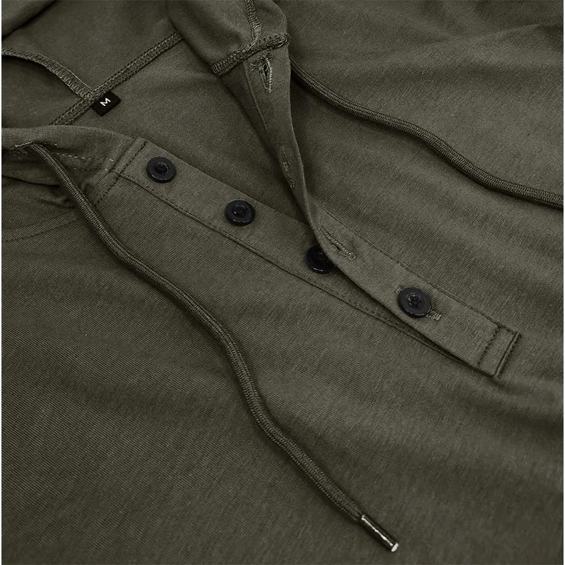 Men's Solid Color Stretch Slim Fit Short Sleeve Hooded Henley Shirt