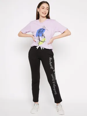 mSECRET Black Printed Track Pants In Cotton Blend