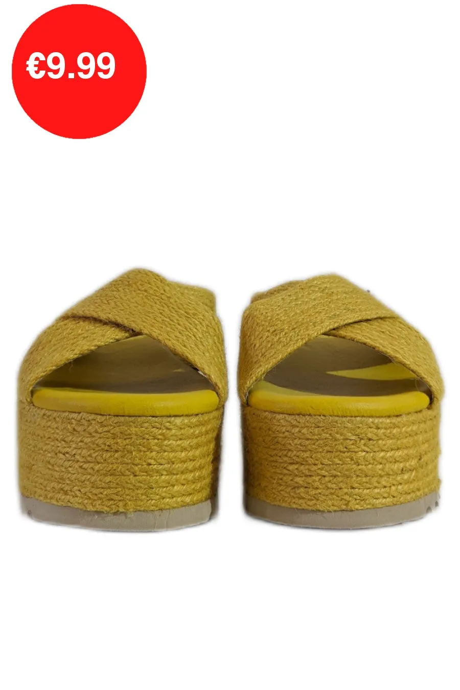 Mustard Jute Platform Crossover Mule Sandals