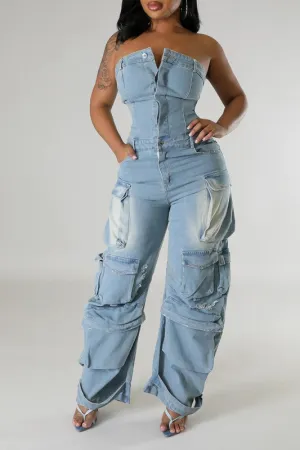 Nancy Strapless Cargo Denim Jumpsuit