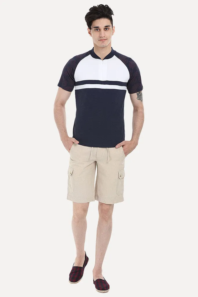 Navy And White Paisley Block Raglan Tee