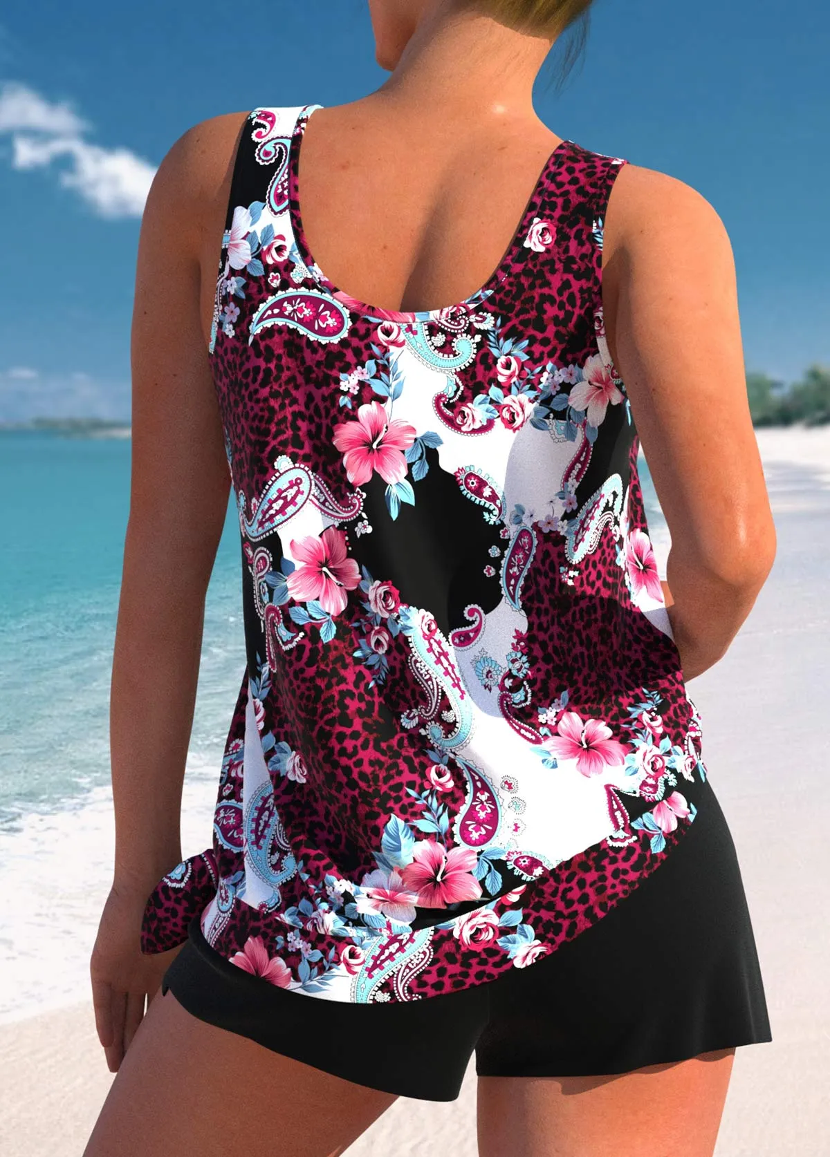 New Women's Mid Waisted Bowknot Black Tankini, 2 Piece sz XL! Retails $59 
