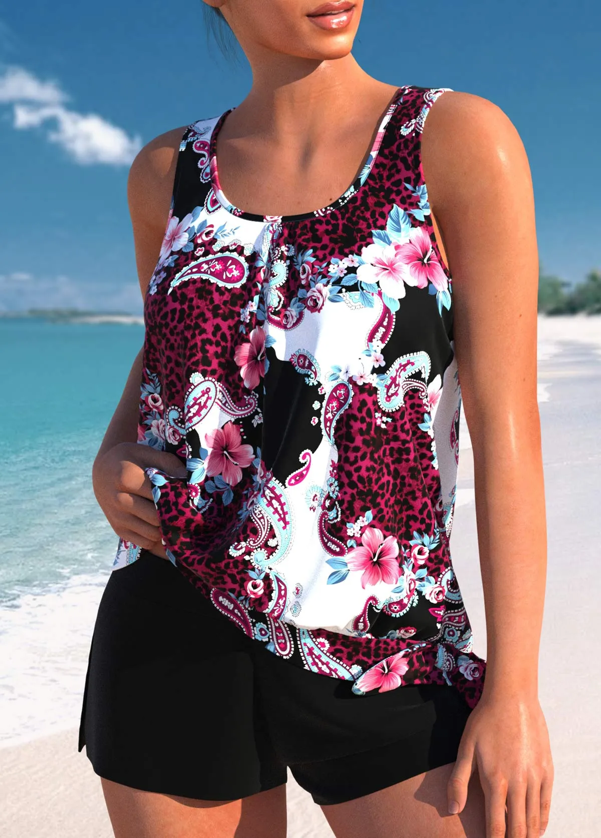 New Women's Mid Waisted Bowknot Black Tankini, 2 Piece sz XL! Retails $59 